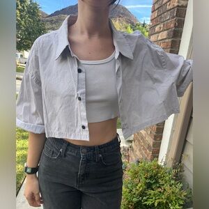 Crop Top Cropped Button Down - Wide top / blouse summer shirt